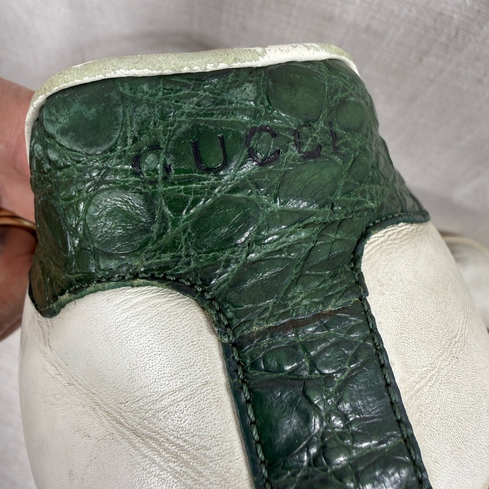 Gucci White Leather Sneakers with Green & Red Web Stripe - Picture 5 of 9